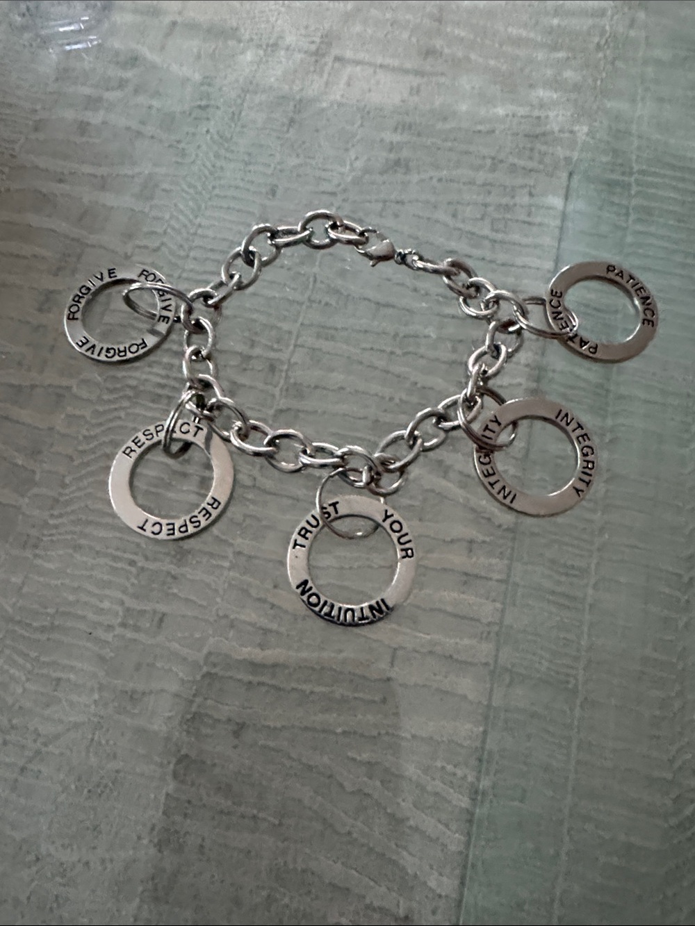 Silver Tone Inspirational Ring Charm Bracelet